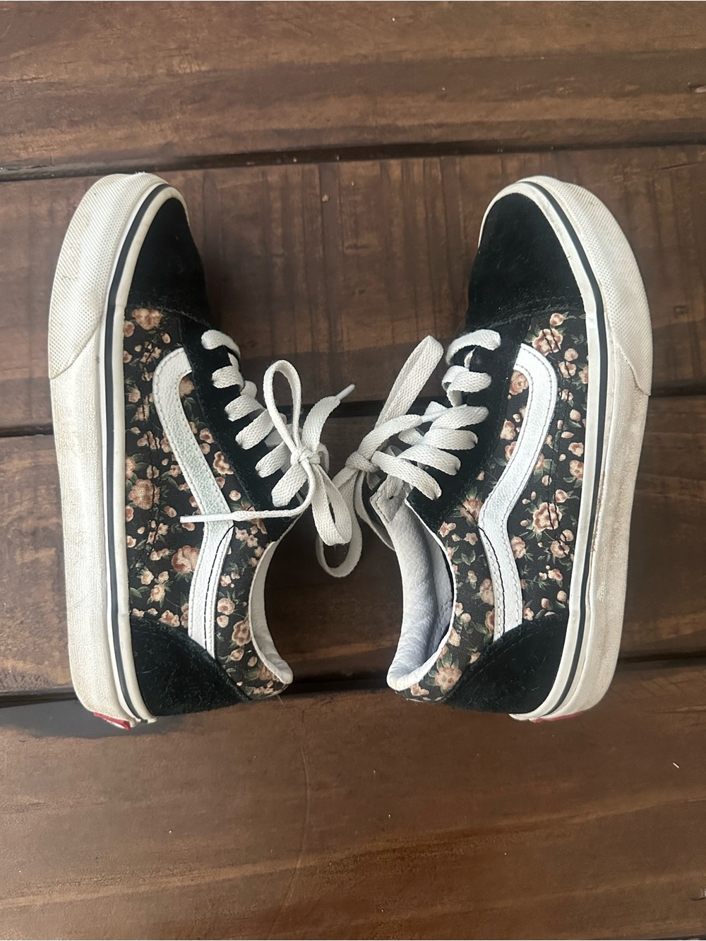 Vans Black Floral Low-Top Skate Shoes with White Stripe
